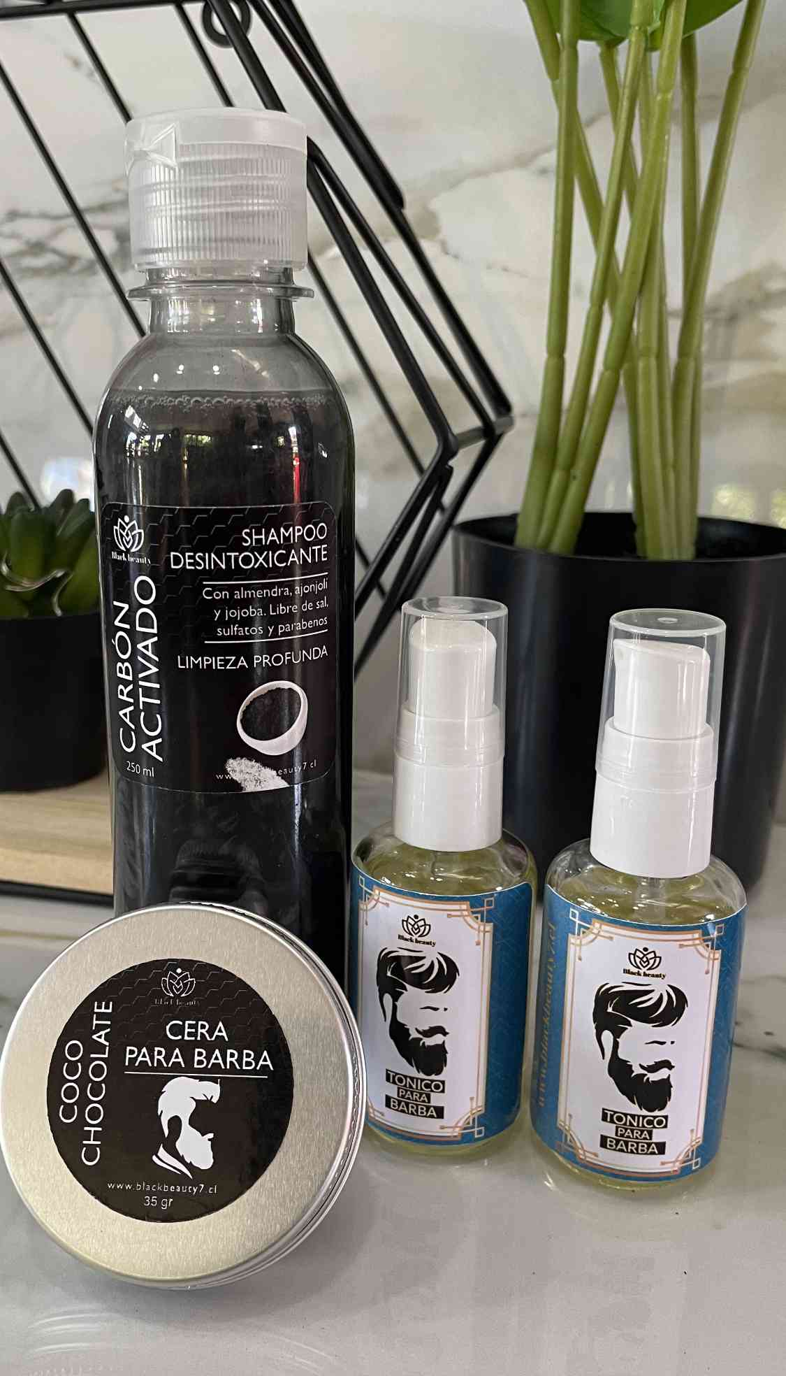 Kit barba + shampoo carbón activo +cera para barba